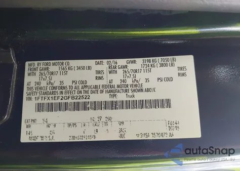 2016 Ford F150 Super Cab z USA, uszkodzony, nr VIN 1FTFX1EF2GFB22522